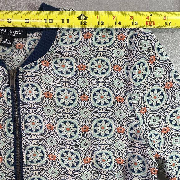 ABOUT A GIRL Jacket Lightweight Zip Floral Geometric Long Sleeve Womens XS Blue - Picture 5 of 12